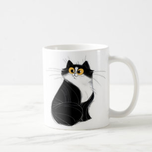 Caneca preta e amarela do gato dos olhos