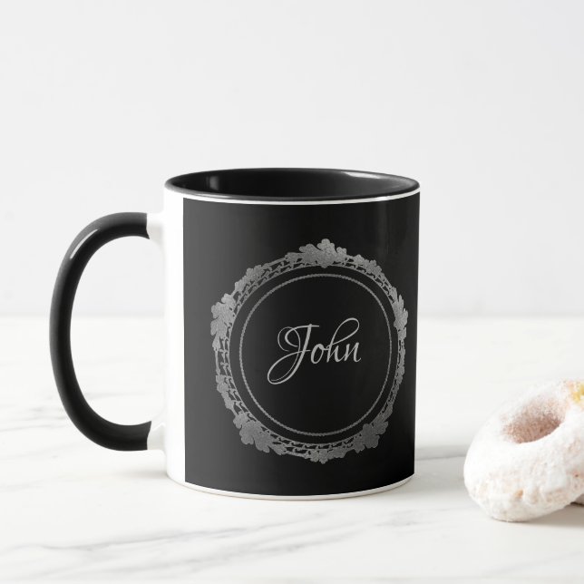 Caneca preta e prata personalizada (Com Donut)