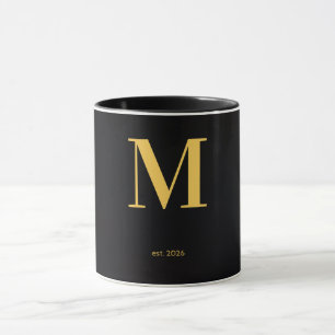 Caneca Preta Letra M Dourada Caneca Monograma Mi