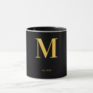 Caneca Preta Letra M Dourada | Caneca Monograma Mi