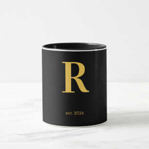 Caneca Preta Letra R Dourada Caneca Monograma Mi