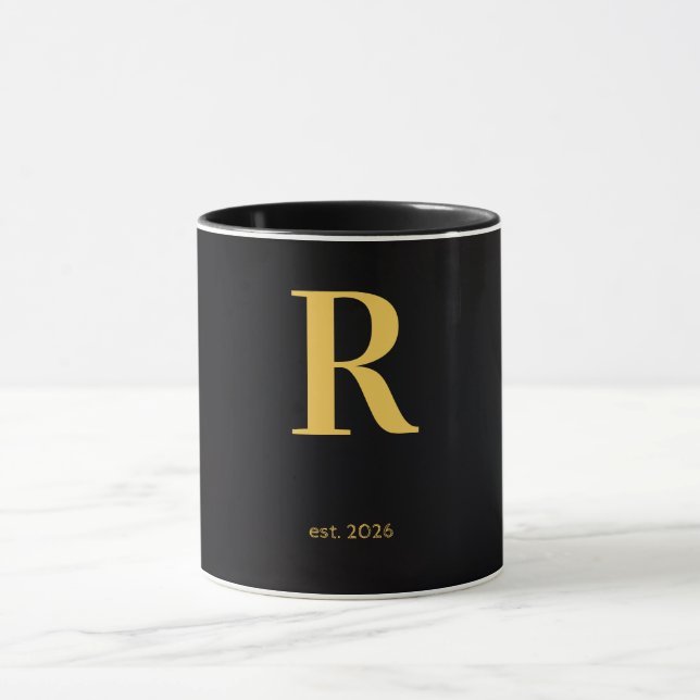 Caneca Preta Letra R Dourada | Caneca Monograma Mi (Centro)