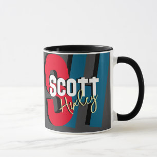 Caneca preta moderna com monograma de cor ousada
