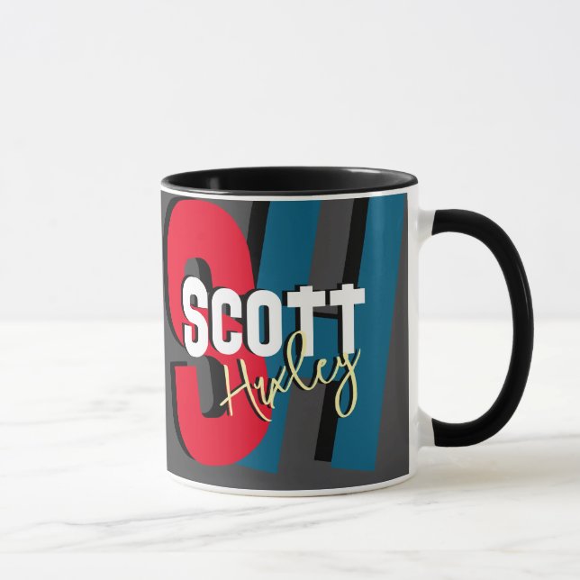 Caneca preta moderna com monograma de cor ousada (Direita)