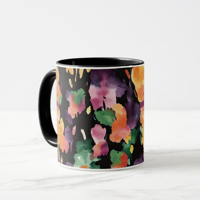 Caneca Preto Abstrato Pêssego Laranja Verde Rosa (Frente Esquerda)
