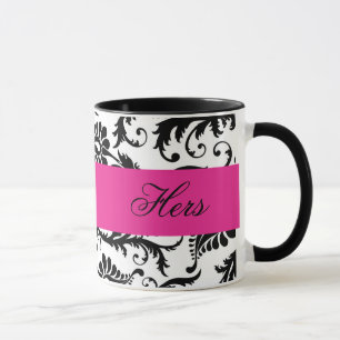 Caneca Preto, Branco, Damasco Rosa, Manga "Hers"