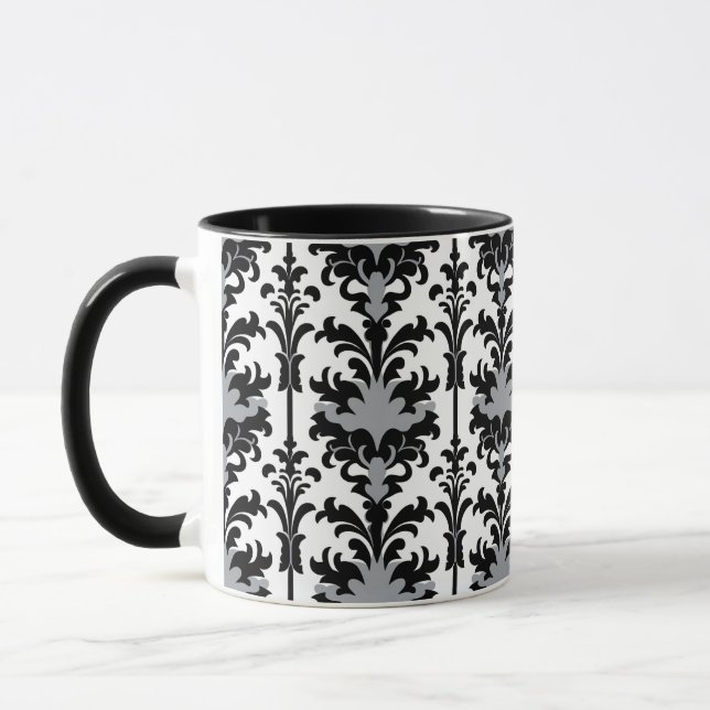 Caneca Preto Branco e Cinza estilo Damask floral (Esquerda)