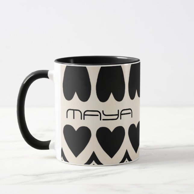 Caneca Preto branco personalizado grande padrão cardíaco (Esquerda)