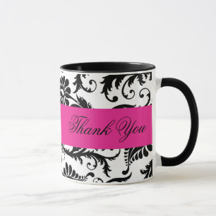 Caneca Preto, Branco, Rosa, Damasco, Obrigado Muitíssimo
