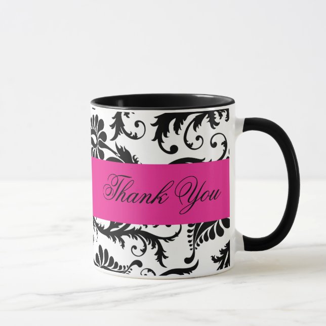 Caneca Preto, Branco, Rosa, Damasco, Obrigado Muitíssimo (Direita)