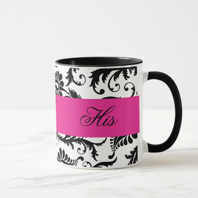 Caneca Preto, Branco, Rosa, Damasco "Sua Caneca" (Direita)