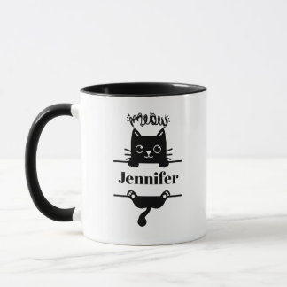 Caneca Preto-Cinto-Branco em Gato Personalizado Branco