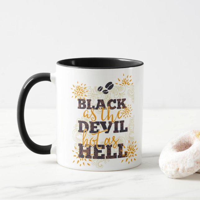 Caneca Preto como o Diabo Quente como o Inferno Café (Com Donut)