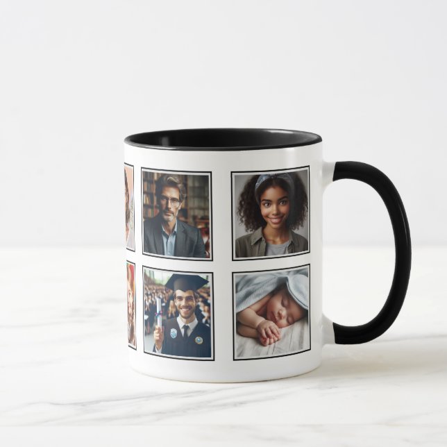 Caneca Preto de Colagem de Fotografias Elegante Personali (Direita)