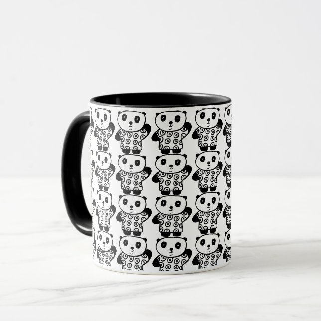 Caneca Preto e Branco Bonitos Pandy o Padrão de Panda (Frente Esquerda)
