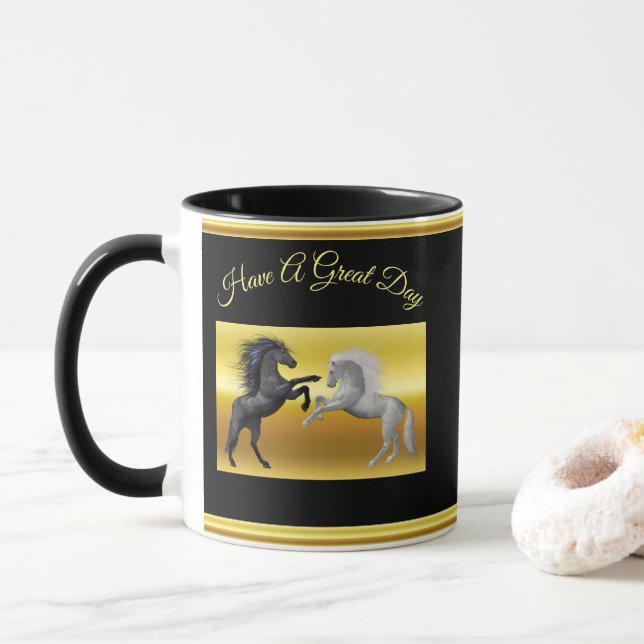 Caneca Preto e branco Cavalo que luta (Com Donut)