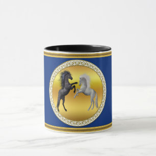 Caneca Preto e branco Cavalo que luta