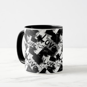 Caneca Preto e branco com padrão de amor de manchas
