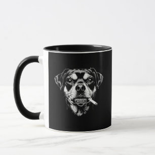 Caneca Preto e Branco com Retrato de Cachorro Fuma