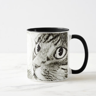 Caneca preto e branco da arte do gato de gato