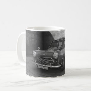 Caneca preto e branco do carro de Mini Cooper do
