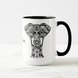 Caneca preto e branco do elefante do Henna