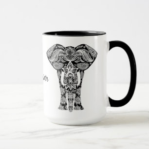 Caneca preto e branco do elefante do Henna