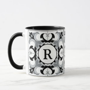 Caneca Preto e Branco Estilo Espanhol com Inicial