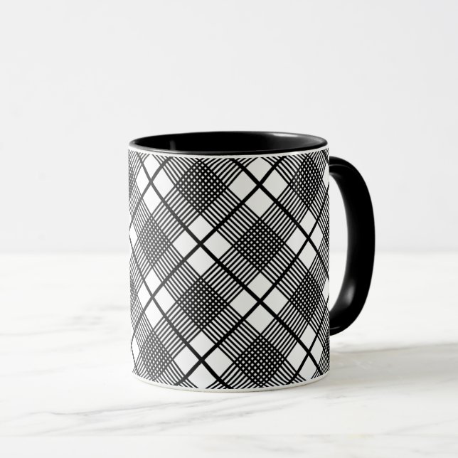 Caneca Preto e branco Padrão de Xadrez Pequeno Café Glen  (Frente Esquerda)