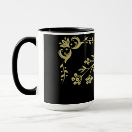 Caneca Preto e Dourado Floral