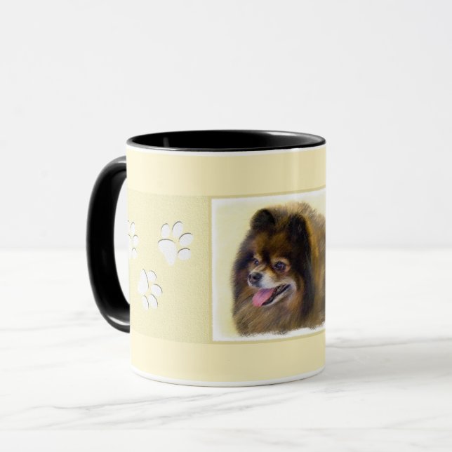 Caneca Preto e Tan de Pomeranian que pintam a arte (Frente Esquerda)