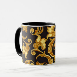 Caneca Preto Floral Dourado