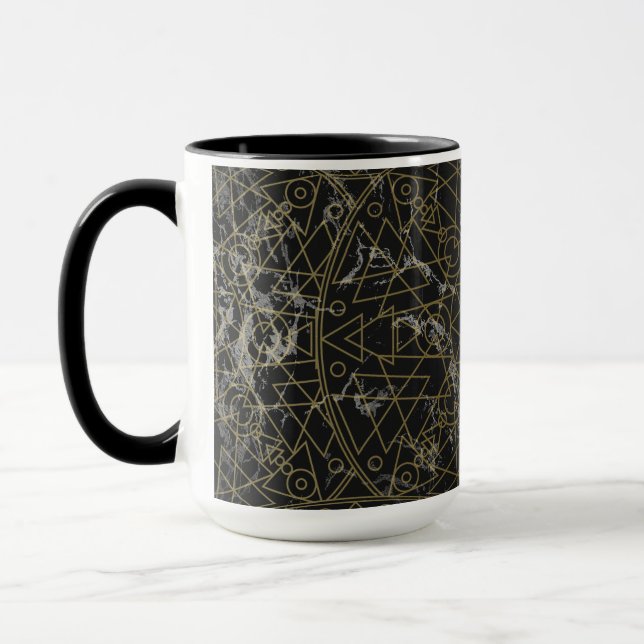 Caneca Preto Geométrico Moderno e Dourado Mandala (Esquerda)