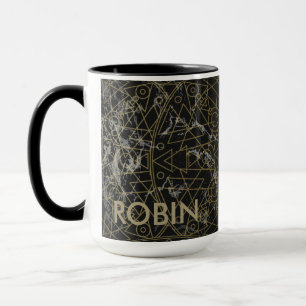 Caneca Preto Geométrico Moderno e Dourado Mandala