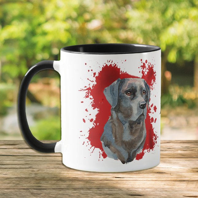 Caneca Preto Labrador Retriever Vermelho Abstrato Fundo (Criador carregado)