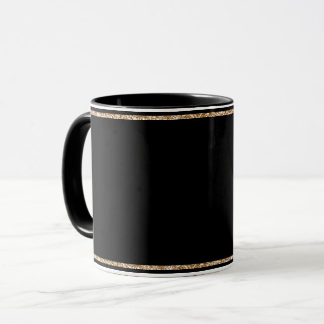 Caneca Preto-negro, simplesmente elegante, forma dourada. (Frente Esquerda)