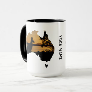 Caneca Preto Personalizado, Branco e Dourado Canguru Suns