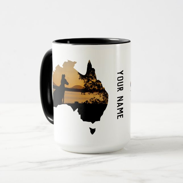 Caneca Preto Personalizado, Branco e Dourado Canguru Suns (Frente Esquerda)