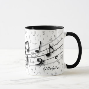 Caneca Preto personalizado e notas musicais cinzentas