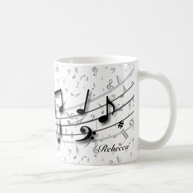 Caneca Preto personalizado e notas musicais cinzentas (Direita)