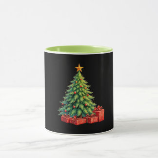 Caneca Preto-preto com árvore de Natal verde,