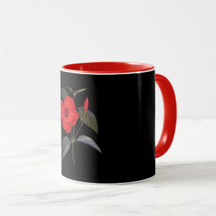 Caneca Preto-preto, flor vermelha brilhante,
