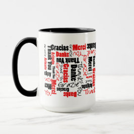 Caneca Preto Vermelho Multilíngue Obrigado Tipografia