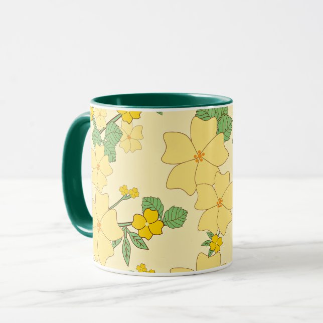 Caneca Pretty Pastel Yellow Floral Pattern, (Frente Esquerda)