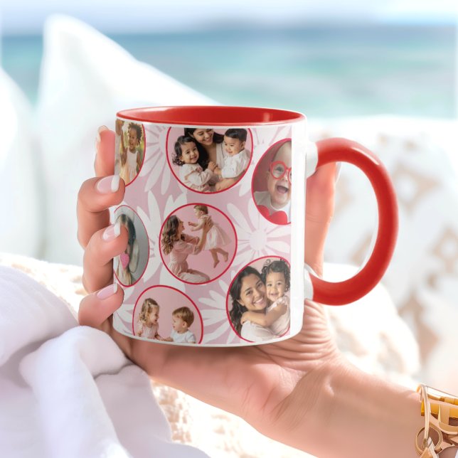 Caneca Pretty pink & Red Floral Photo Mug (Criador carregado)