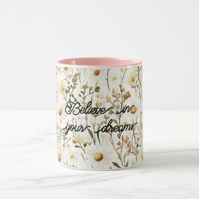 Caneca Pretty White Daisy Flowers Birthday (Centro)