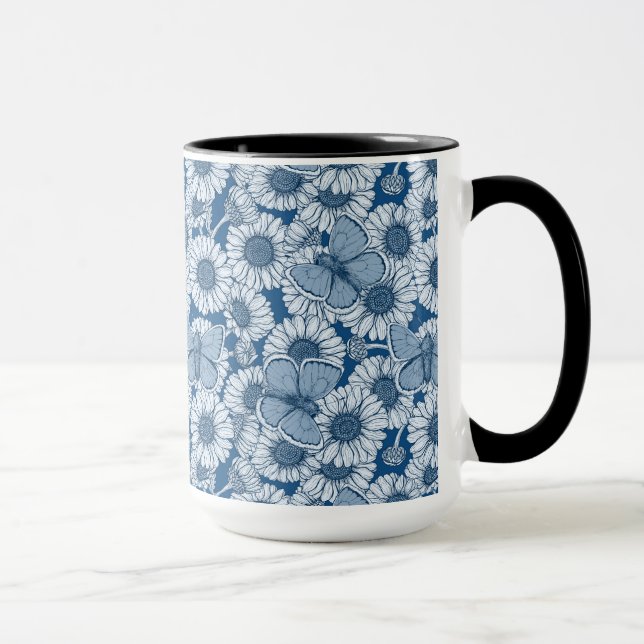 Caneca Primavera azul, flores silvestres, margaridas (Direita)