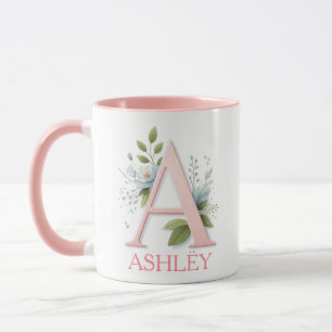 Caneca Primavera Blossom - Letra A personalizada - Nome p