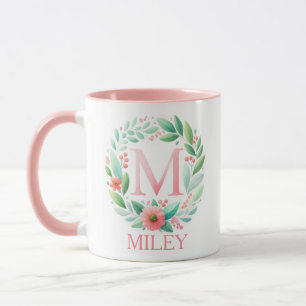 Caneca Primavera Blossom - Letra personalizada M - Nome p