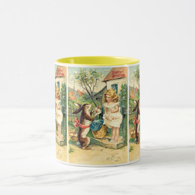 Caneca Primavera Bunny Vintage Páscoa Mug Holiday Girl (Centro)